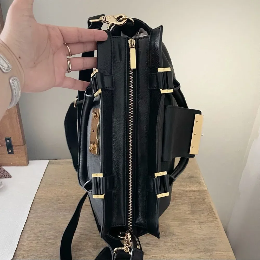 Tory Burch Black Holland Satchel Handbag Leather preowned